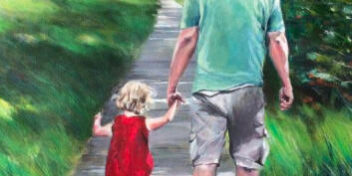 Auftrag Bild von Foto- Mann mit dem Kind spaziergang in der Natur.Acryl auf Leinwand