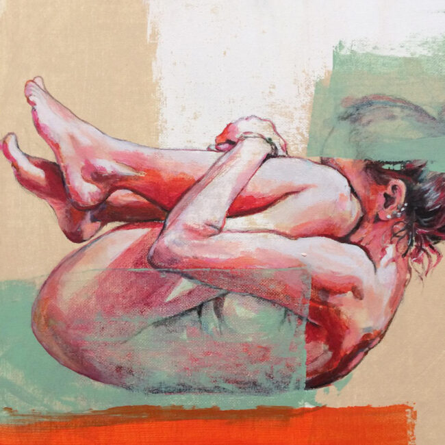 Acryl Gemälde von Ewa Mazur-Koj,akte Frau, in akt Pose. Schaukel