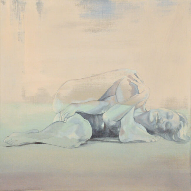 Akt- nakte liegende Frau die Yoga macht.Acrylbild 50x50 cm von Ewa Mazur-Koj