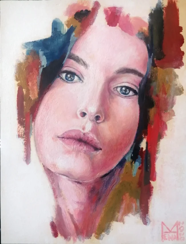 Portrait junger Frau -Colors of soul -Öl auf-dem-Karton, 2020